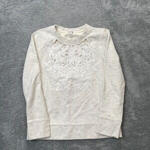 J Crew Sweatshirt Womens Extra Small Gray Floral Embroidered Cotton Crew Neck